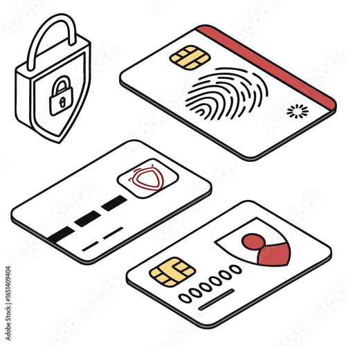 Secure payment methods digital security concept with credit cards and biometric identification technology