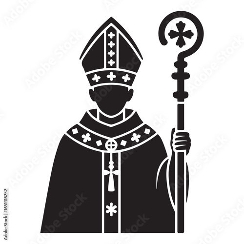  Crosier staff bishop religious symbol christianity faith. Vector black silhouette. with white background