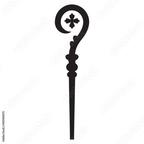 Crosier staff bishop religious symbol christianity faith. Vector black silhouette. with white background
