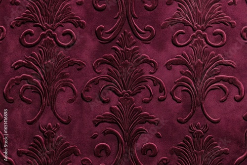 Rich burgundy embossed damask pattern texture background