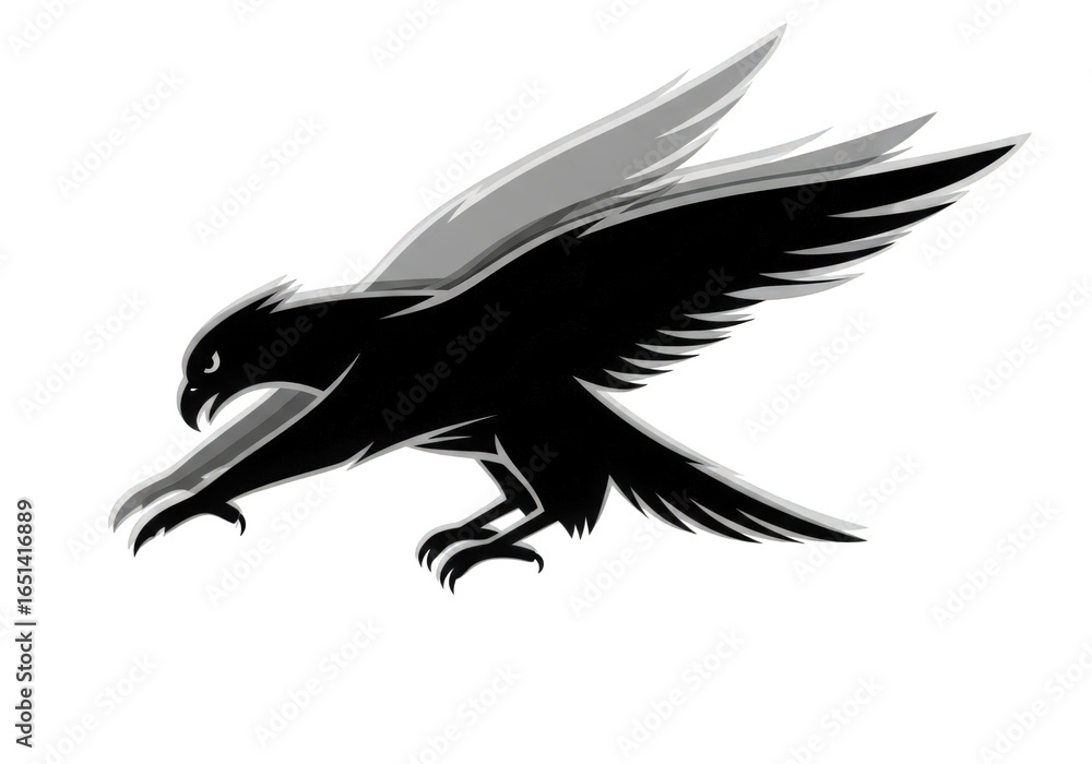 Obraz premium Silhouette of a black eagle in flight, isolated on a transparent background, with wings spread wide