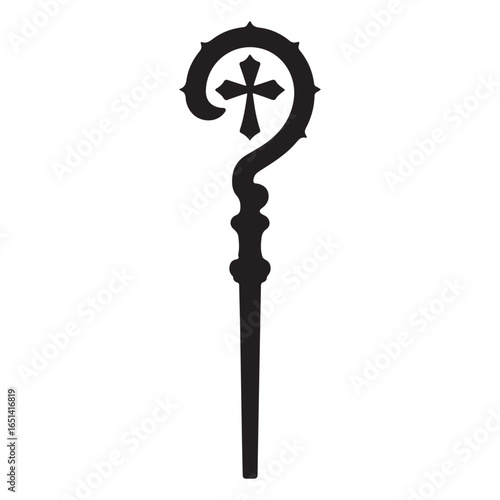  Crosier staff bishop religious symbol christianity faith. Vector black silhouette. with white background