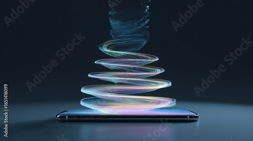 An abstract signal spiral rises from a smartphone speaker