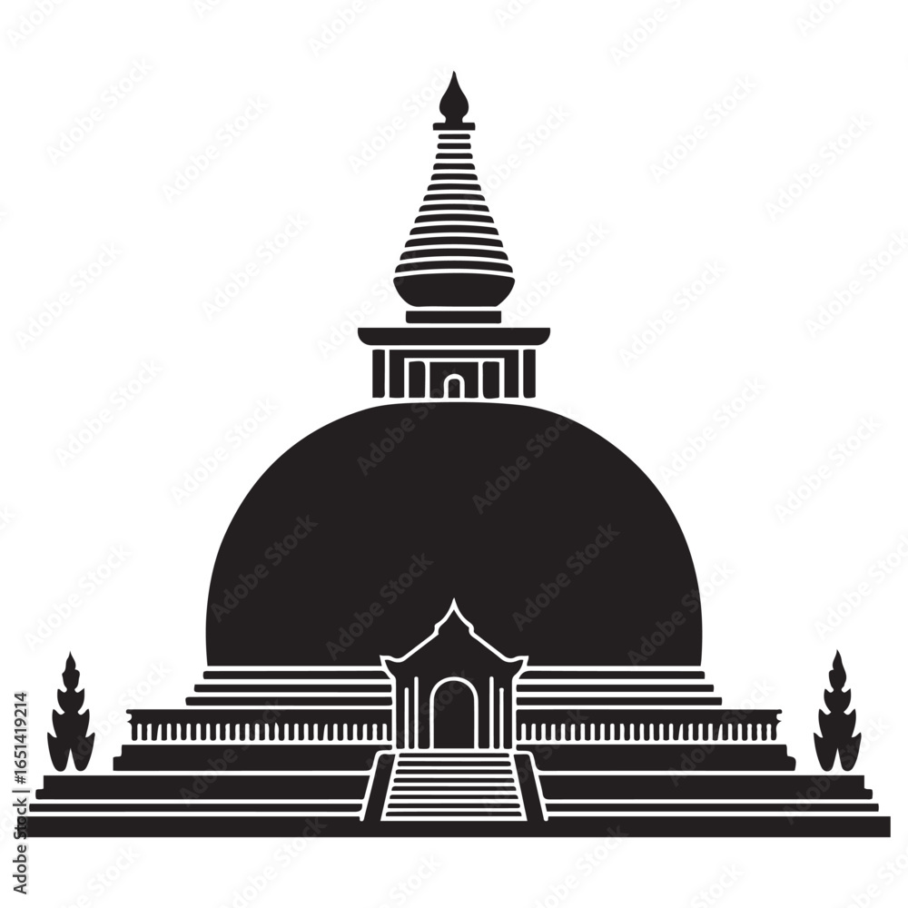 Naklejka premium Sri lankan stupa buddhist temple icon symbol. Vector black silhouette. with white background