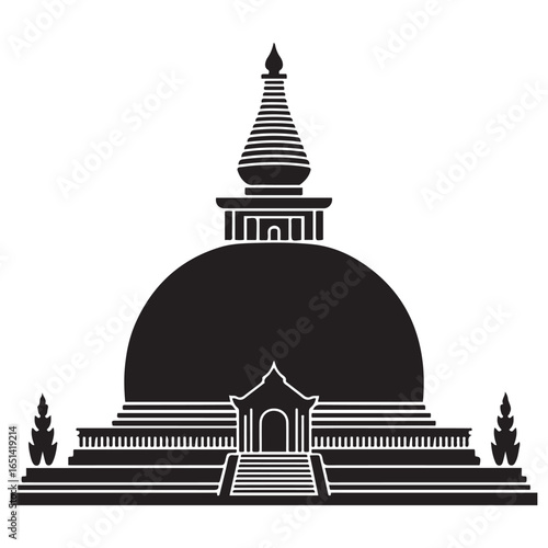 Sri lankan stupa buddhist temple icon symbol. Vector black silhouette. with white background