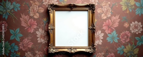 Antique vertical wood frame, ornate detail, empty canvas cutout , ornate, vertical, frame