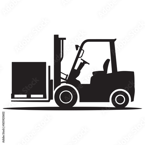 Black Forklift Truck With Cargo Box Vector Illustration Graphic Icon. Vector black silhouette. with white background
