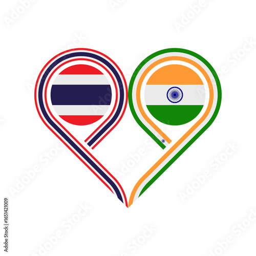 Free Download friendship concept. heart symbol icon of thailand and india flags. vector illustration isolated on white background - GFXLoad