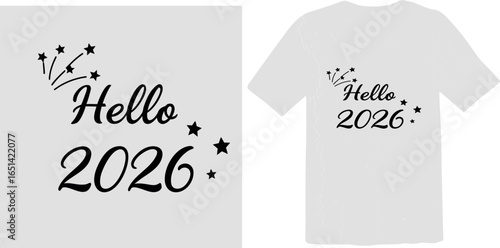 A festive design with the text "Hello 2026" and sparkling stars
