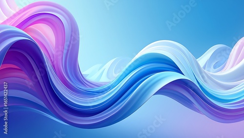 Abstract flowing waves of vibrant purple pink and blue colors on a soft blue background