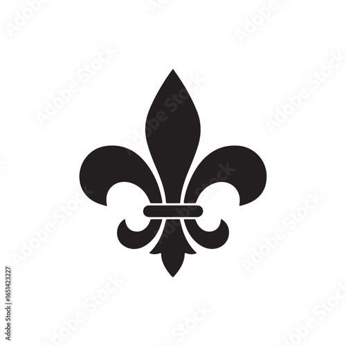 Black fleur-de-lis silhouette icon on a white background. 