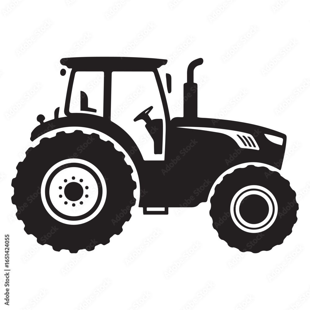 Obraz premium Black Tractor Silhouette Agricultural Vehicle Icon For Farming And Rural Industry. Vector black silhouette. with white background