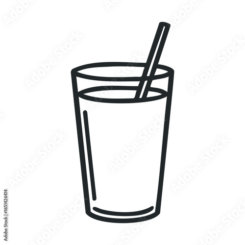 Simple line art of a drinking glass with straw