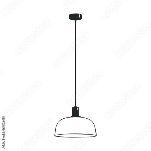 Minimalist black hanging pendant light illustration in profile view