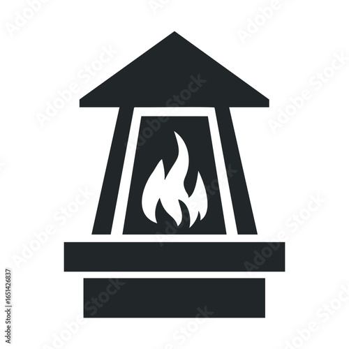 Minimalist fireplace icon in black and white design