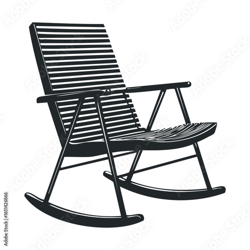 Classic wooden rocking chair with slatted design on white background