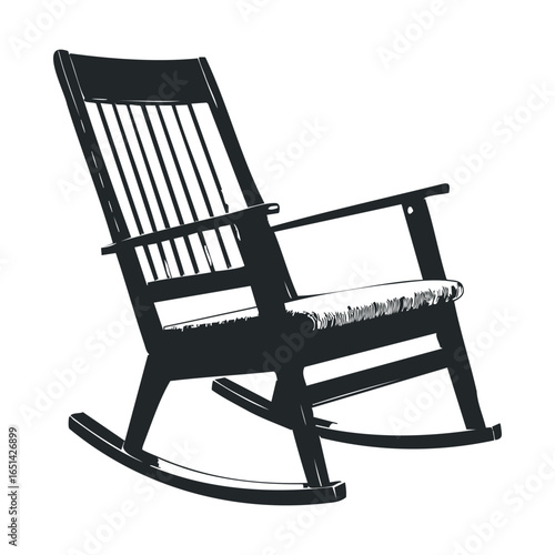 Classic wooden rocking chair with textured seat cushion on white background