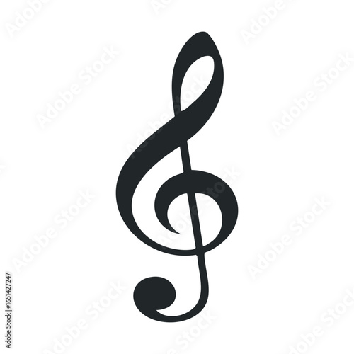 Classic black treble clef music symbol on white background
