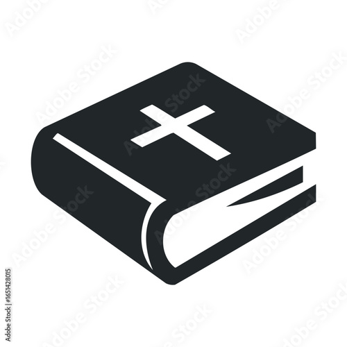 Black and white bible illustration with cross on cover