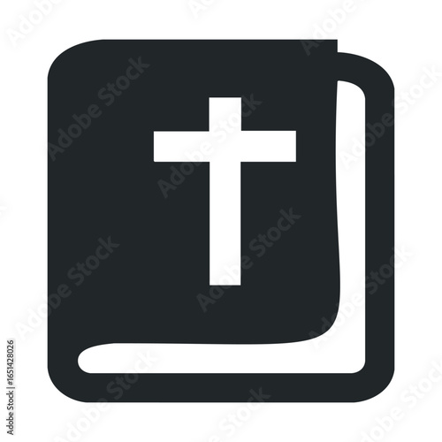 Simple black and white bible icon with cross symbol