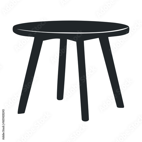 Minimalist black round stool with three legs on white background
