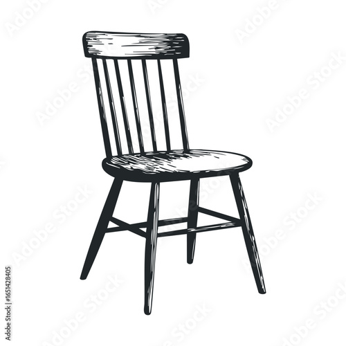 Vintage wooden chair illustration with detailed backrest and legs