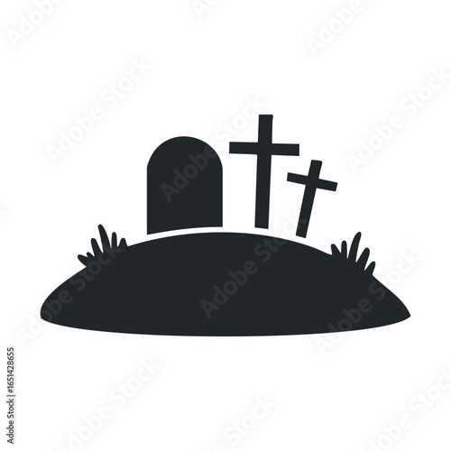 Silhouette of a graveyard with tombstone and crosses on hill