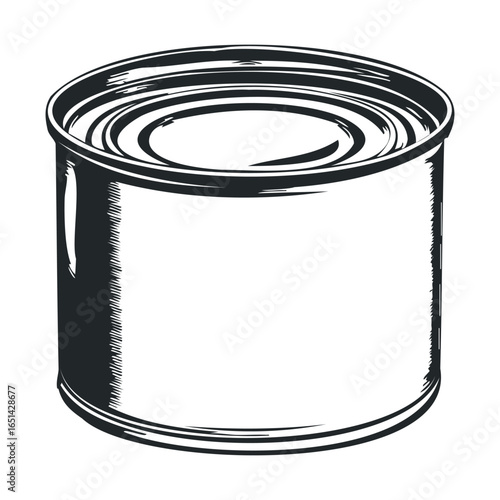 Black and white illustration of tinned can with circular lid