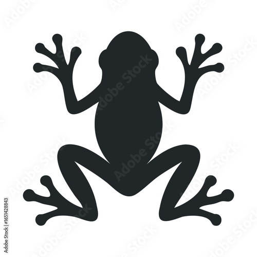 Silhouette of a tree frog with splayed toes on a white background