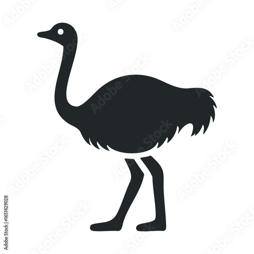 Silhouette of an ostrich: simple black illustration of a flightless bird