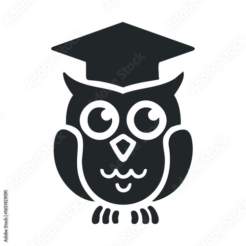 Wise owl in graduation cap icon