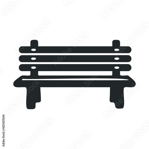 Black silhouette of a park bench on a white background