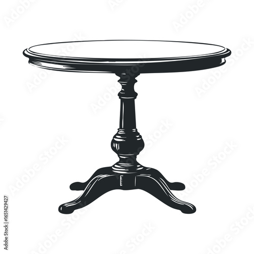 Elegant vintage round table with ornate pedestal base illustration