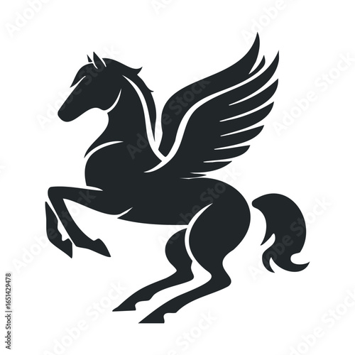 Silhouette of a majestic winged pegasus rearing in artistic design
