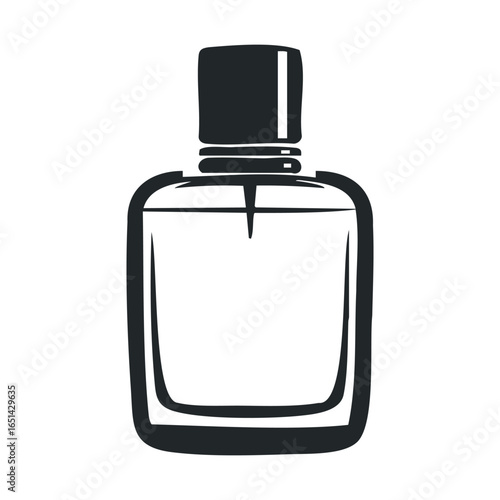 Minimalist black and white perfume bottle drawing in flat style
