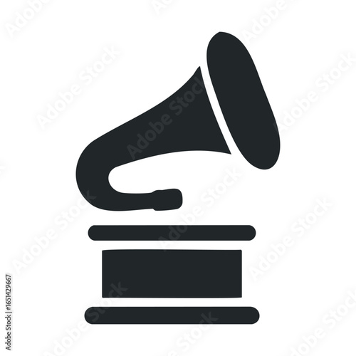 Minimalist black gramophone icon on white background