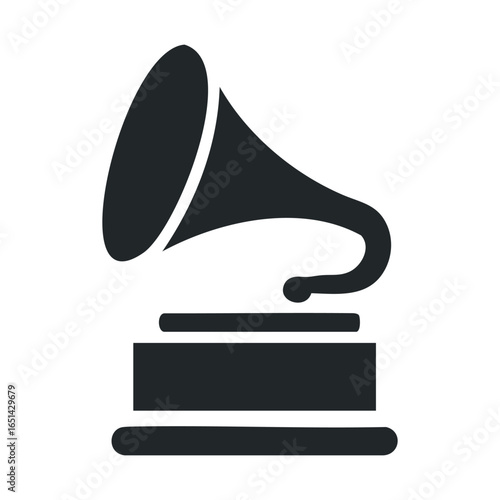 Black silhouette of vintage gramophone icon with horn and base