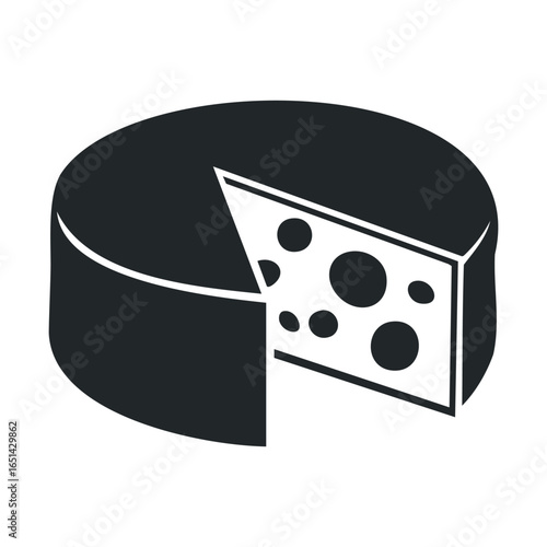 Cheese wheel icon with wedge and holes illustration on white background