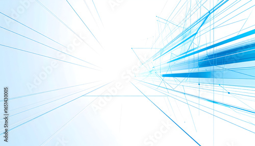 Abstract Digital Technology Background Featuring Blue Lines And Dots On White Backdrop Depicting Connectivity And Data Flow