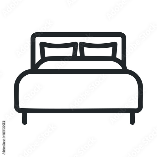 Minimalist bed icon illustration with headboard and pillows