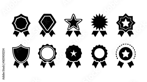 Set of badge award ribbon quality guarantee vector icon achievement success best choice seal label design 100