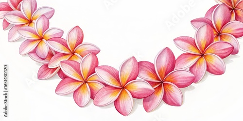 Pink Plumeria Lei Watercolor Illustration Floral Composition, Botanical Art, Hawaiian Flowers Plumeria, Watercolor Painting