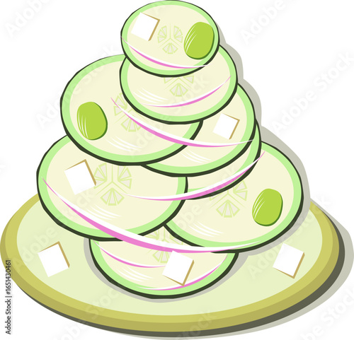 Cucumbers with feta, onion and olives