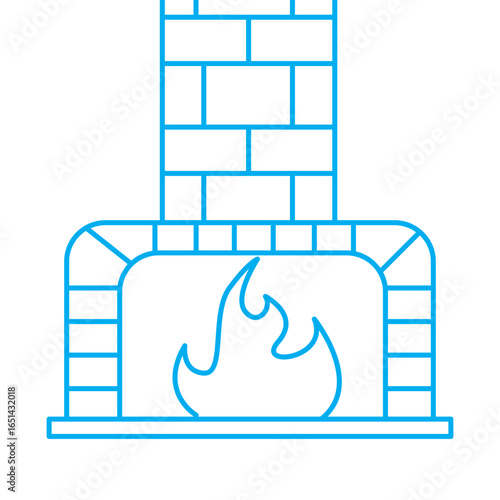 Classic stone fireplace with burning logs and a chimney hearth icon