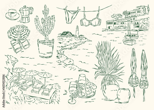 La Dolce Vita vector illustration collection. Art for greeting cards, wedding invitations, poster art, postcards, branding, logo design.	