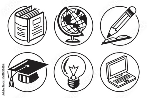 Set of education and learning icons isolated on white background
