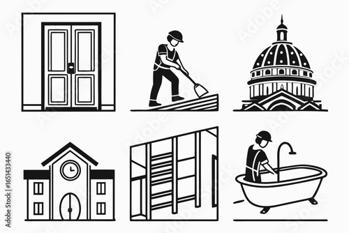 Set of construction and architecture icons isolated on white background