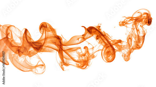 Vibrant orange smoke swirls elegantly across a clean white background, creating abstract, flowing artistic patterns.