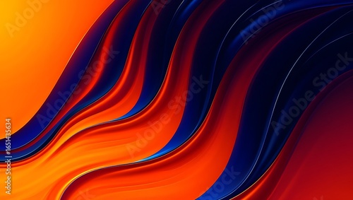 Vibrant abstract background with flowing waves of orange and dark blue colors