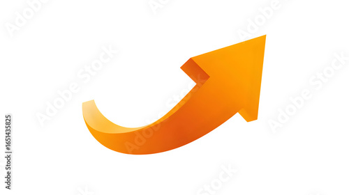 Bright orange arrow curves upward, symbolizing progress and growth on a clean white background.